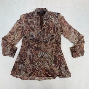 Vintage Y2K New 100% Silk Paisley Beaded Blouse Size M Boho Indie Festival